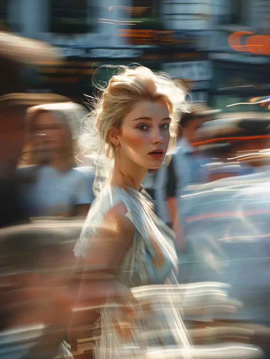 Urban Motion Blur Beauty Midjourney提示词
