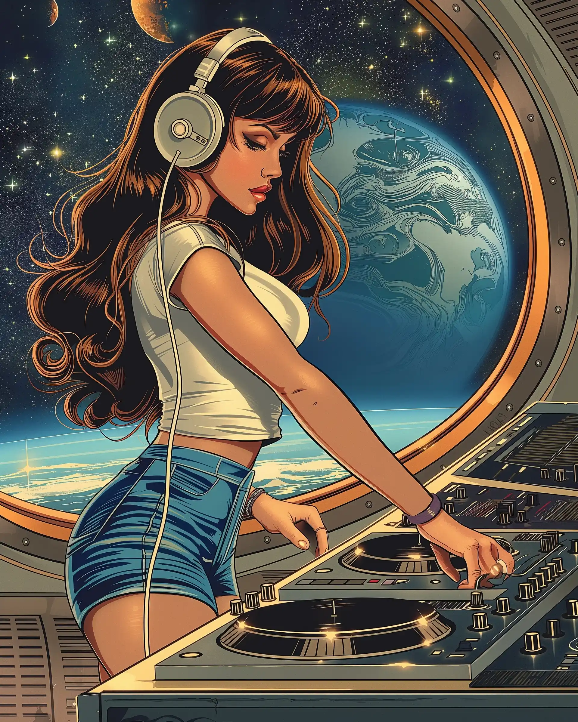 Retro DJ in Space Midjourney提示词