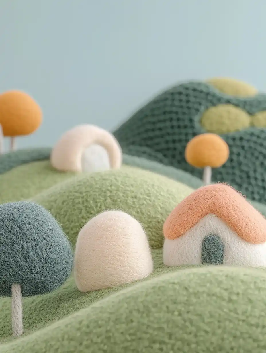 Felt Cartoon Minimalism Scene Midjourney提示词
