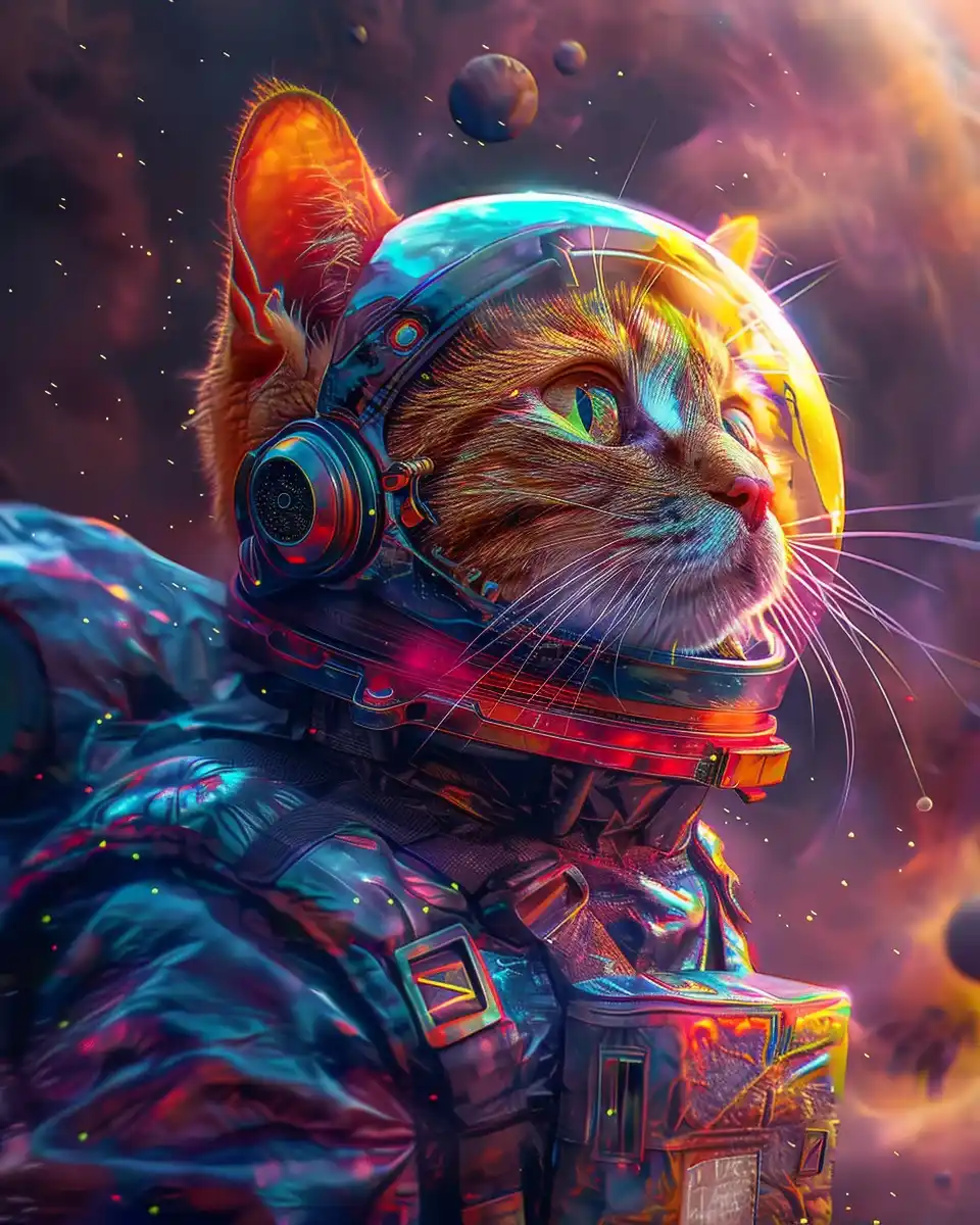 Colorful Cat on Alien Planet Midjourney提示词