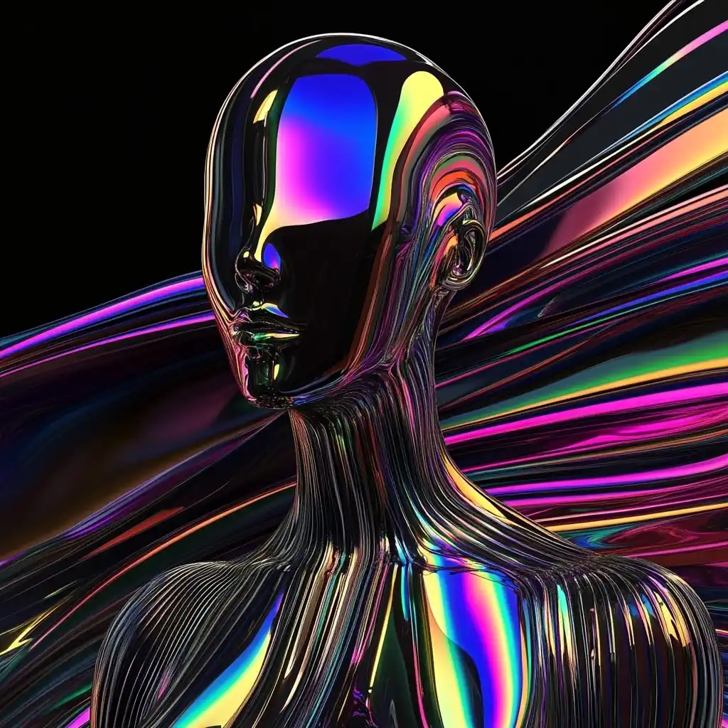 Absurdist Metallic Figure Photography Midjourney提示词