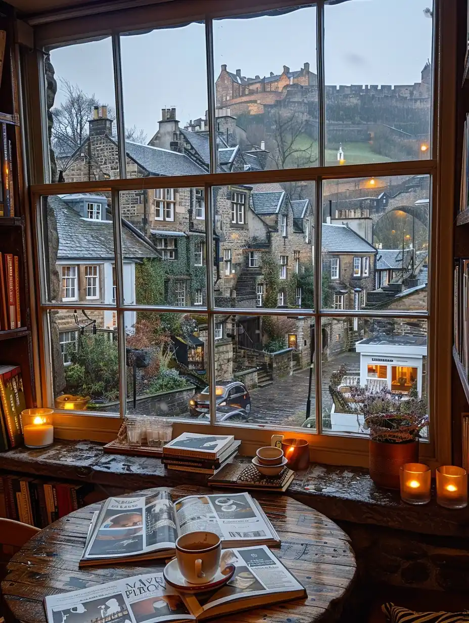 Edinburgh Coffee Shop Scene Midjourney提示词