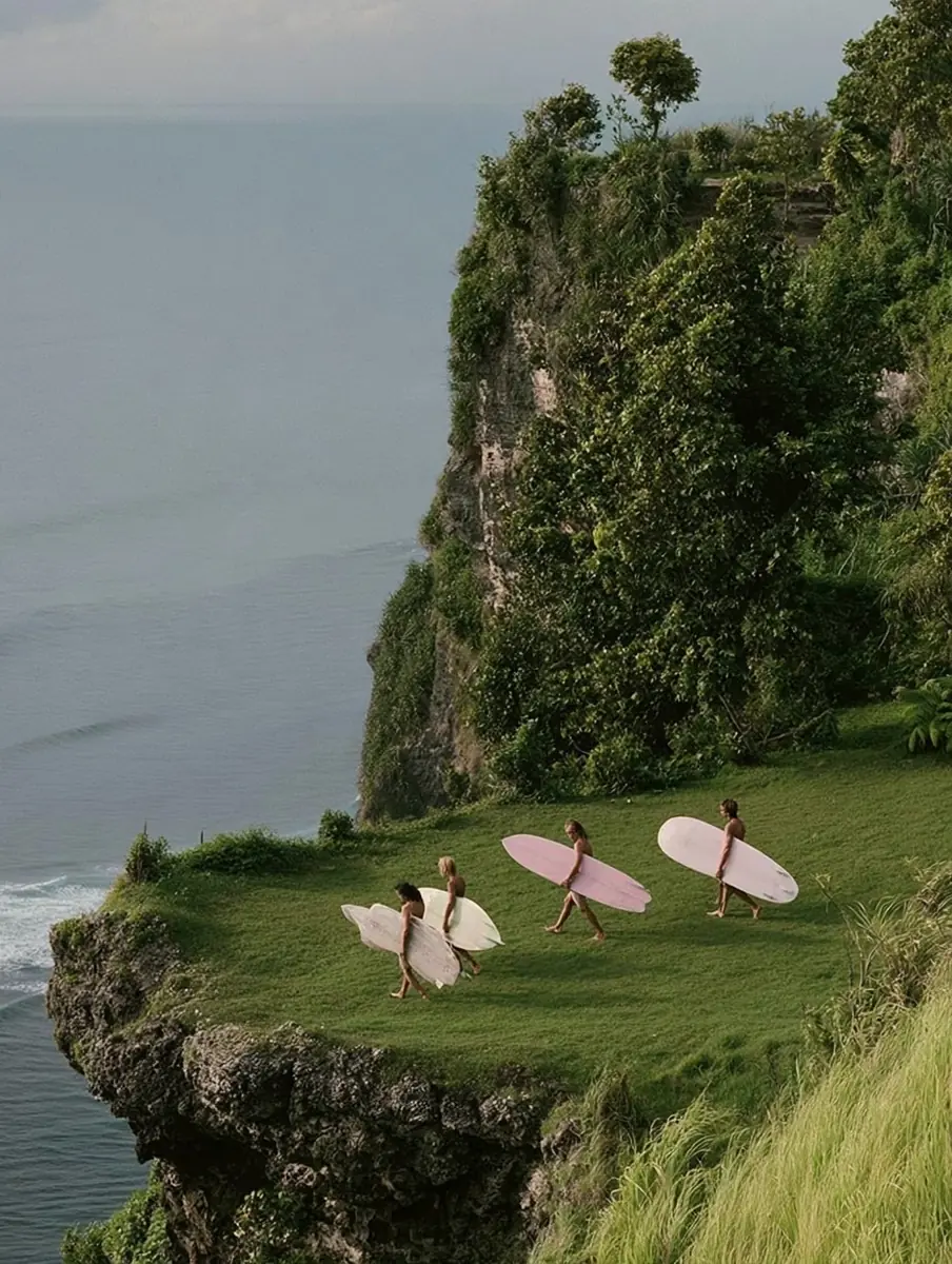 Film Surfers on Cliff Midjourney提示词