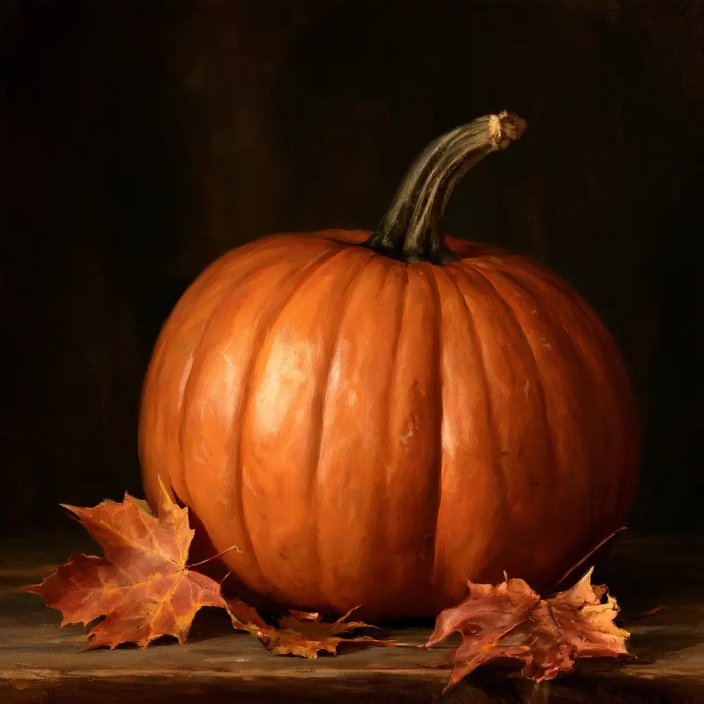 Pumpkin Painting With Leaves Midjourney提示词