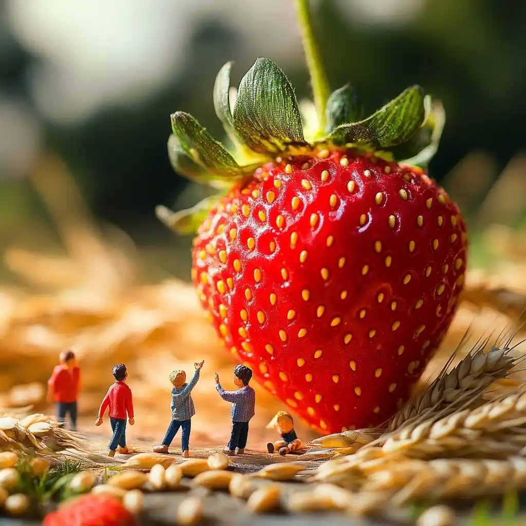 Miniature People with Strawberry Midjourney提示词