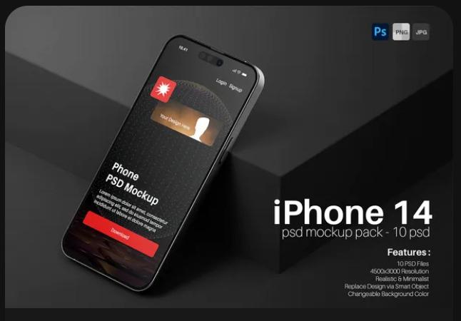 iPhone 14 Screen PSD Mockup Pack - Minimal Modern Scene