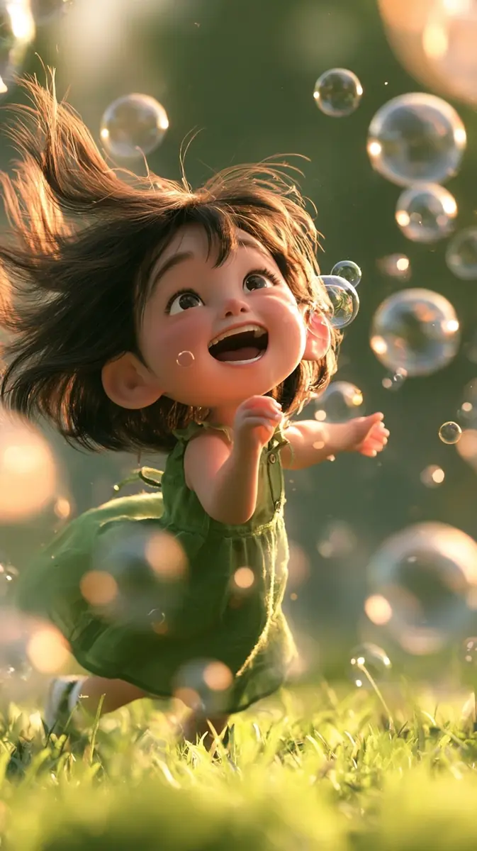 Girl Blowing Bubbles Outdoor Midjourney提示词