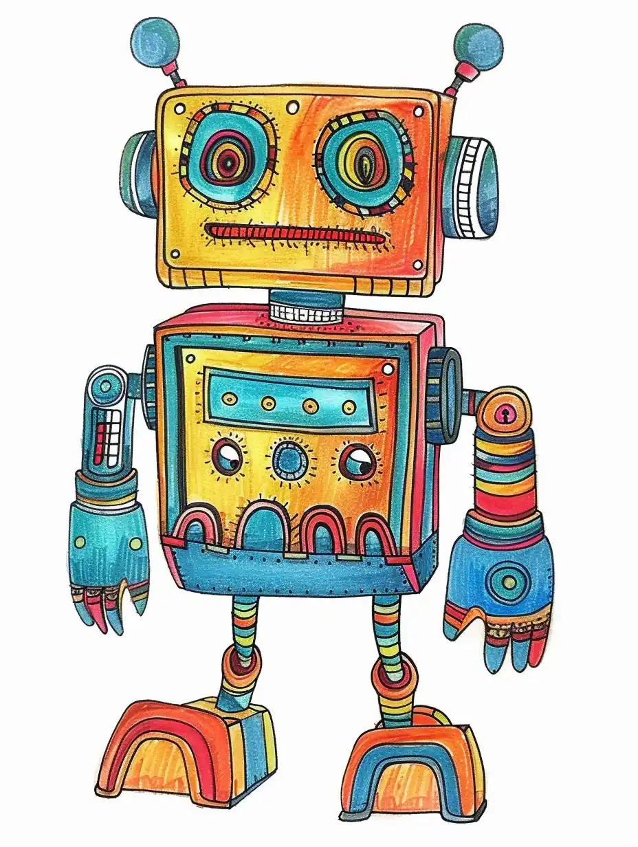 Colorful Robot on White Midjourney提示词