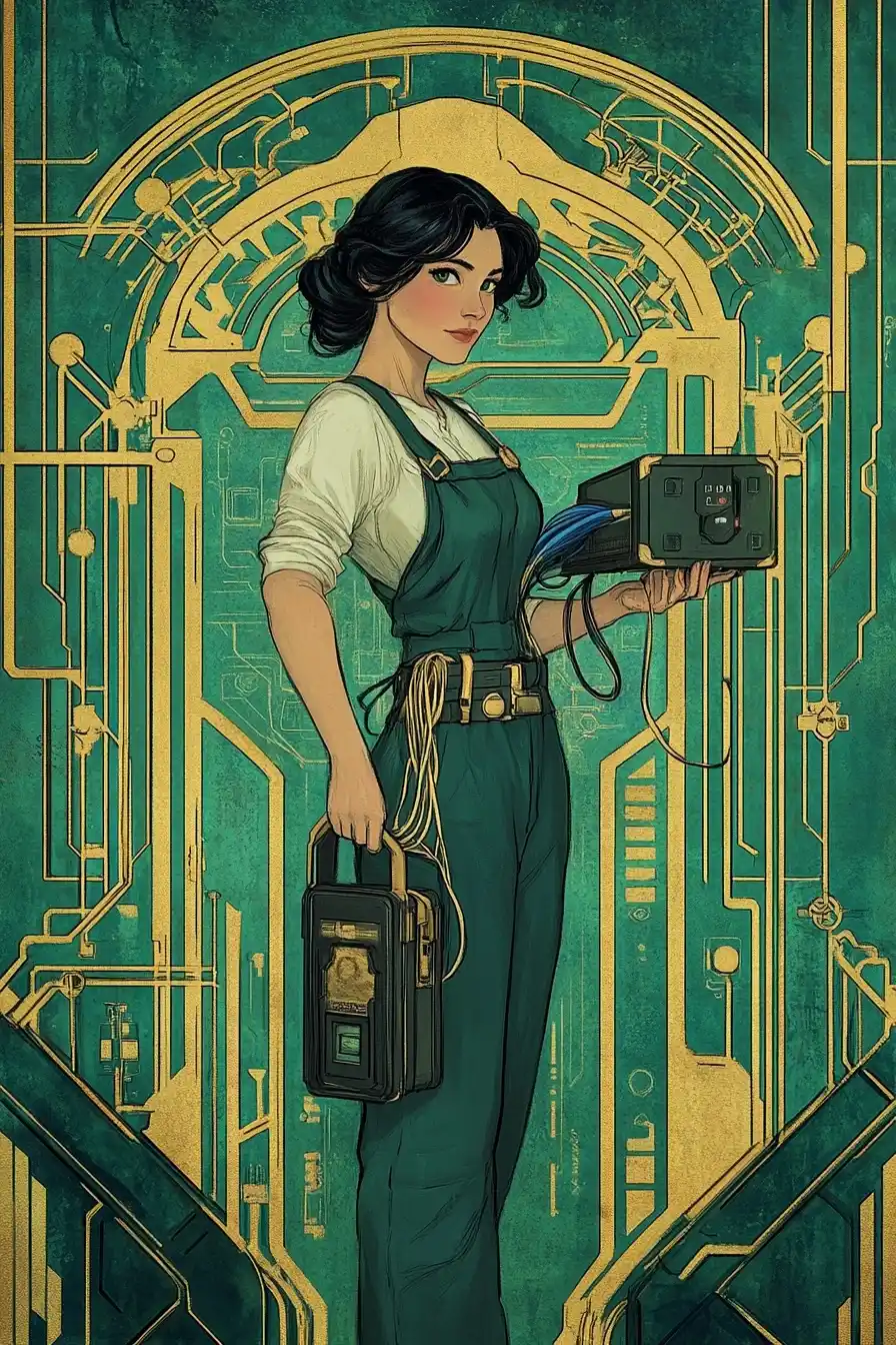 Art Deco Electrician Illustration Midjourney提示词