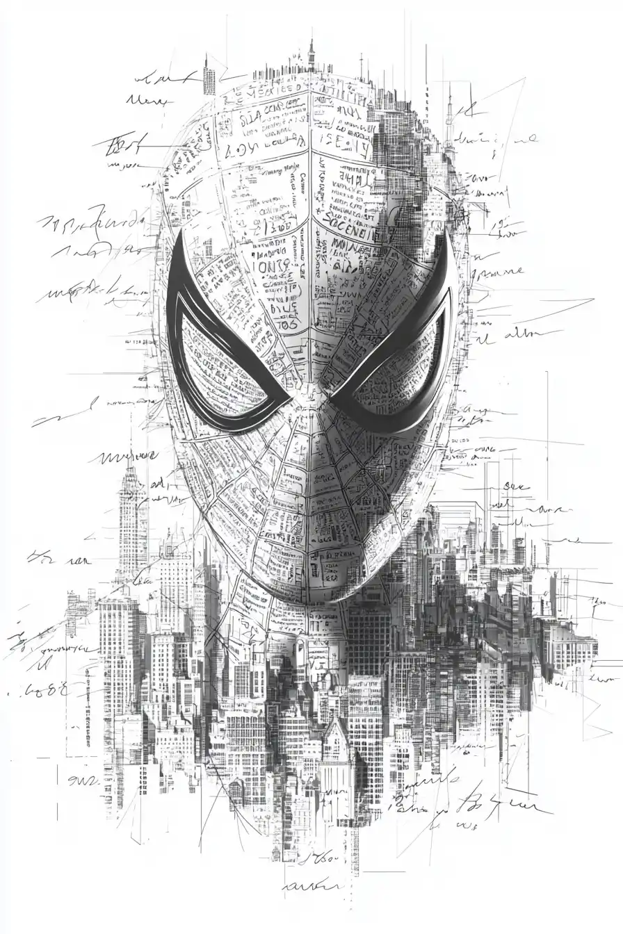 Handwritten Spider-Man Illustration Midjourney提示词