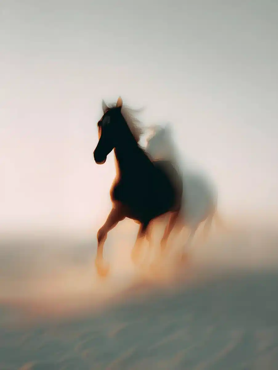 Blurred Galloping Horse in Sepia Midjourney提示词