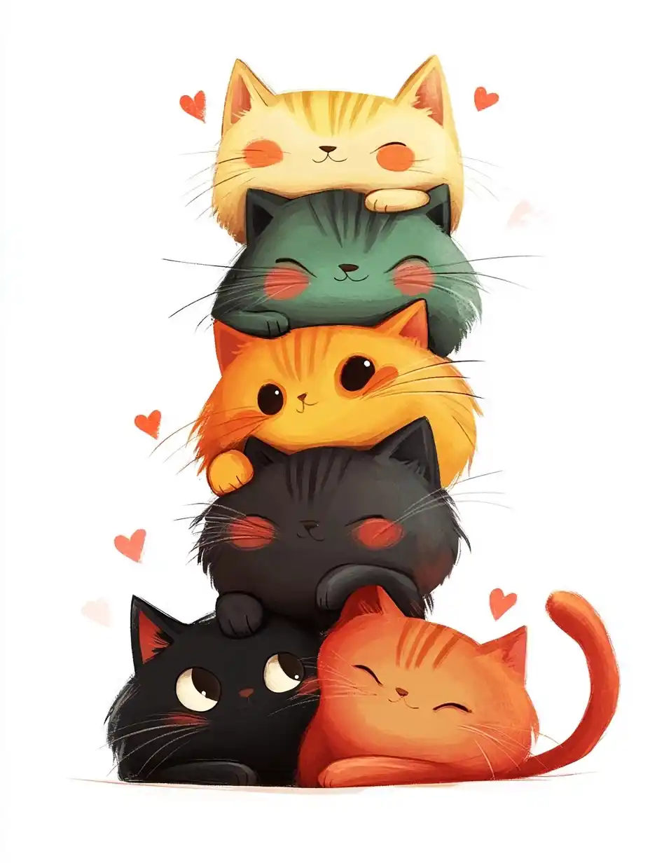 Miyazaki-Style Cartoon Cats Midjourney提示词