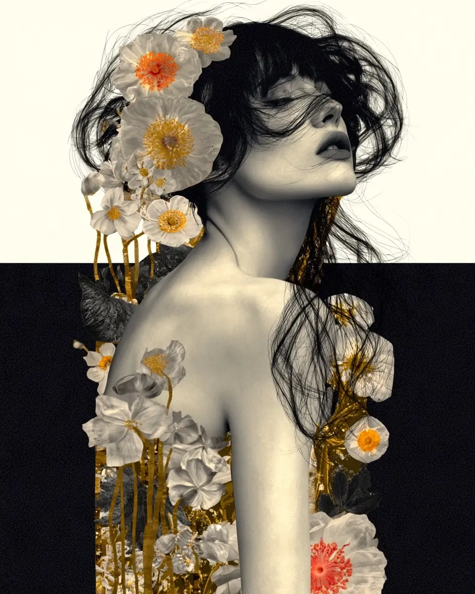 Two Color Collage Art Midjourney提示词