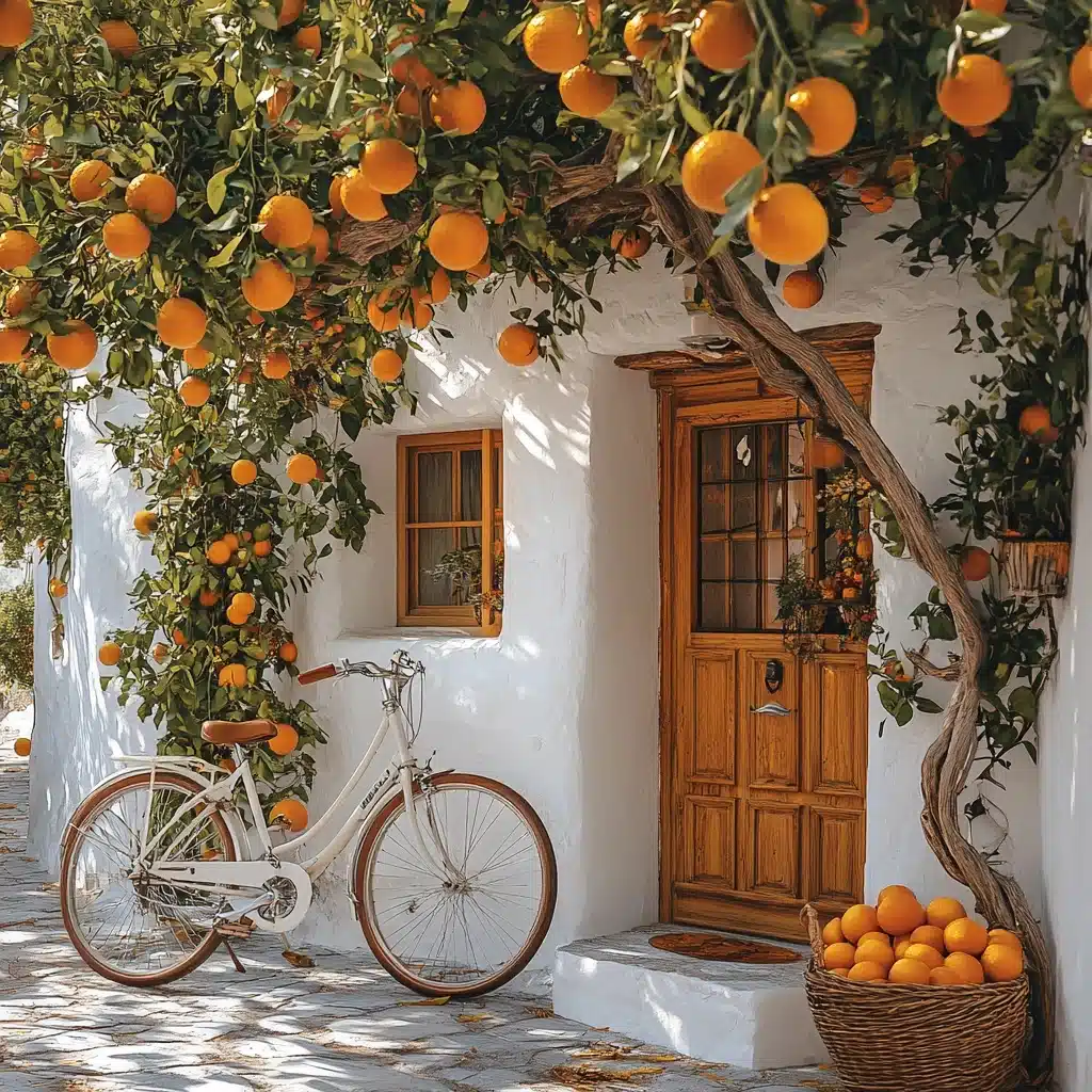 Mediterranean House with Bicycle Midjourney提示词