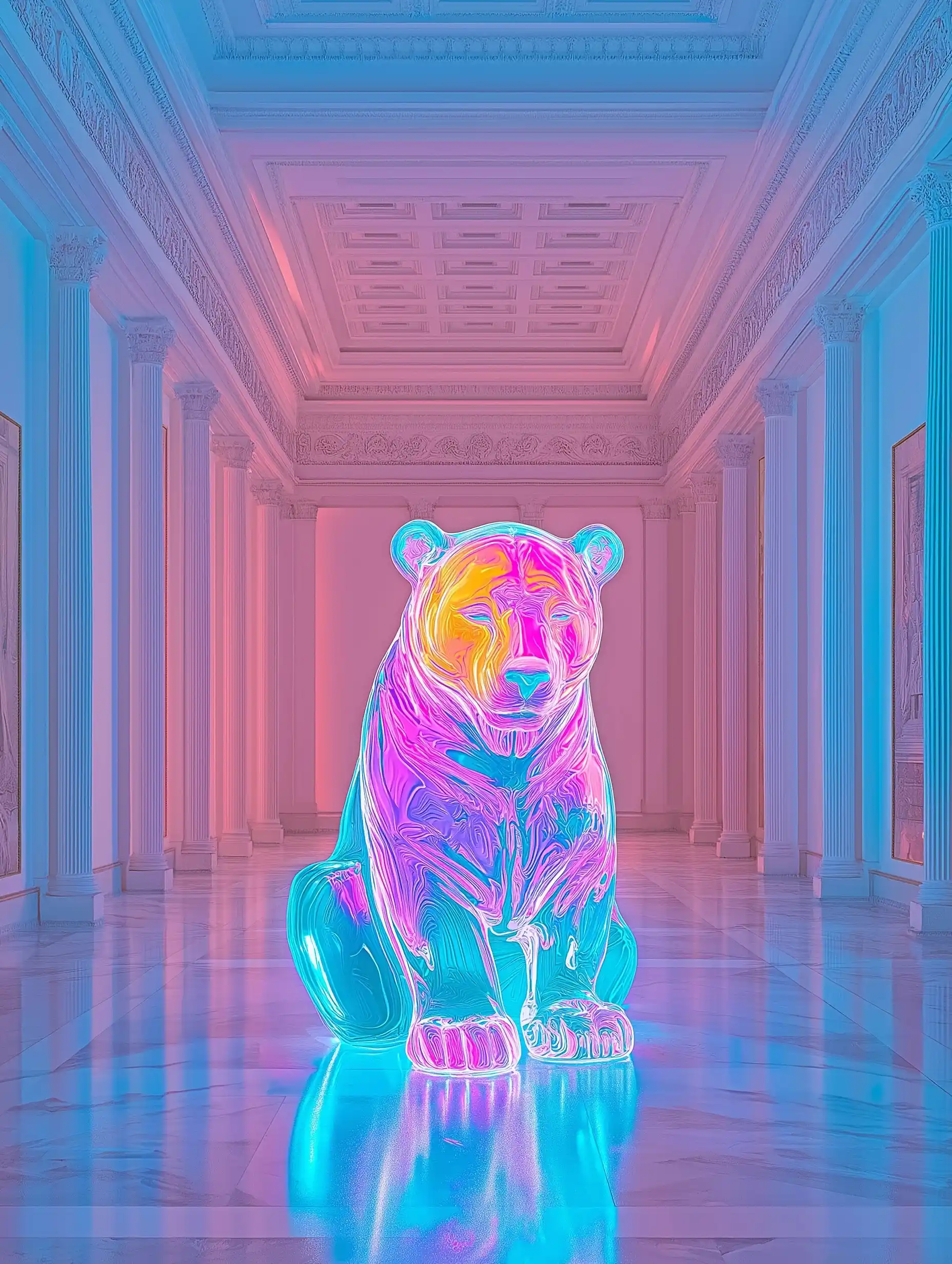 Neon Bear Sculpture Design Midjourney提示词