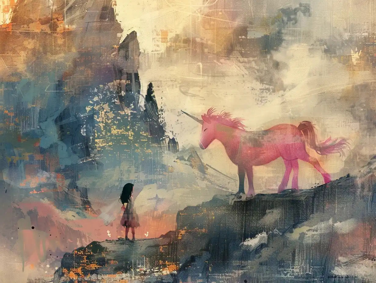 Surreal Girl with Unicorn Midjourney提示词