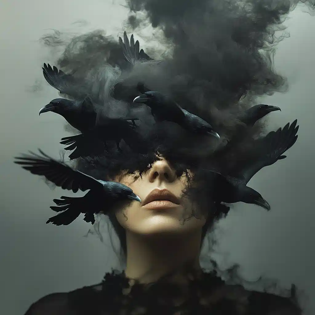 Raven-Haired Woman in Smoke Midjourney提示词