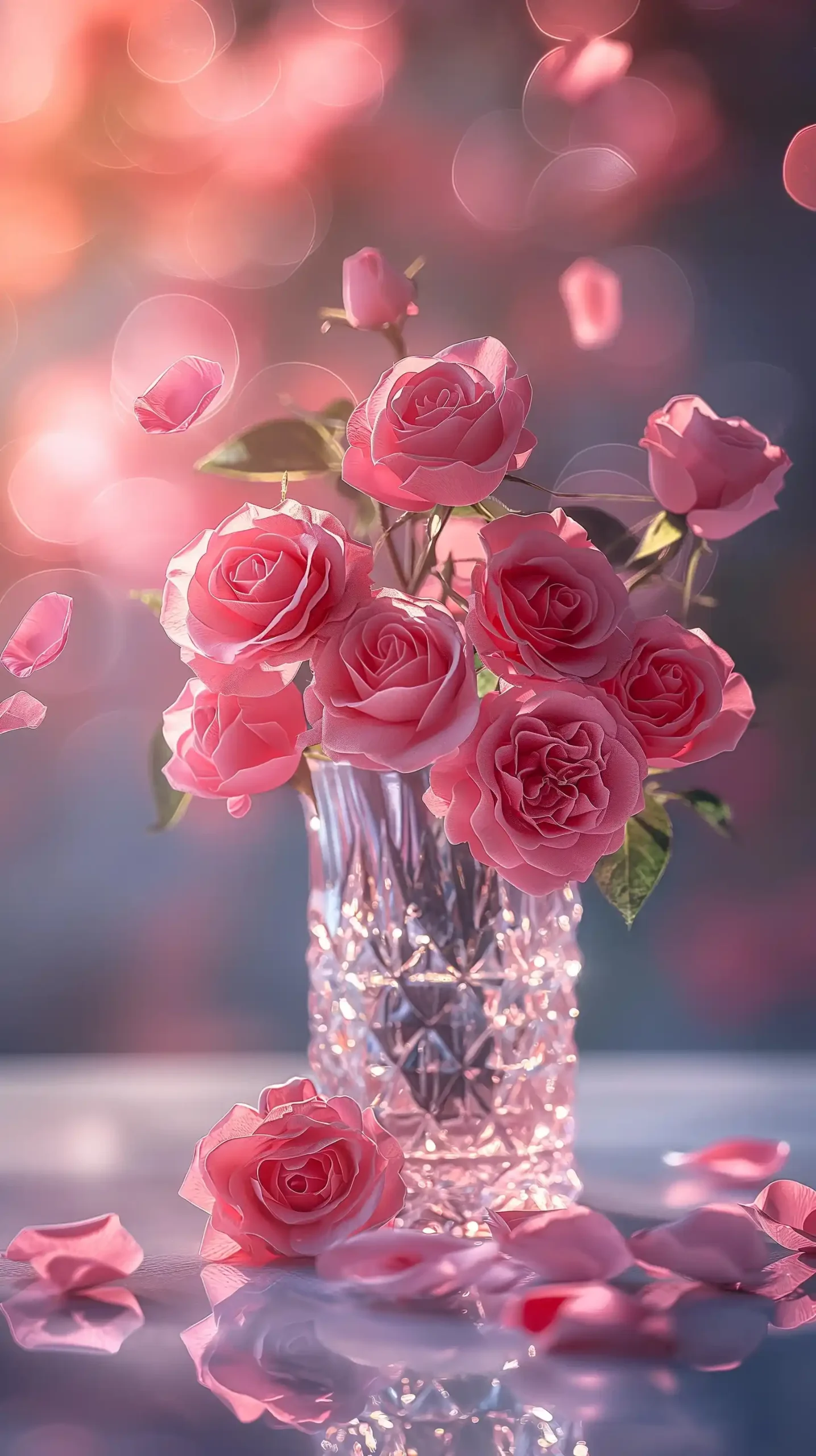 Crystal Vase Roses Photography Midjourney提示词