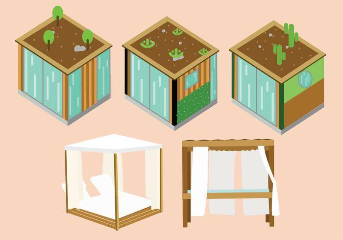 现代和小屋海滩矢量包