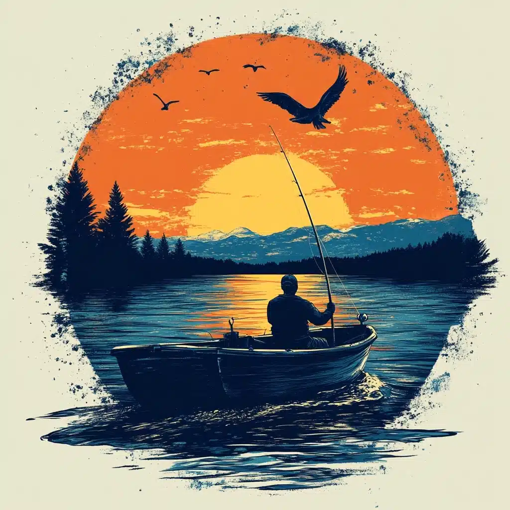 Fishing-Themed T-Shirt Design Midjourney提示词