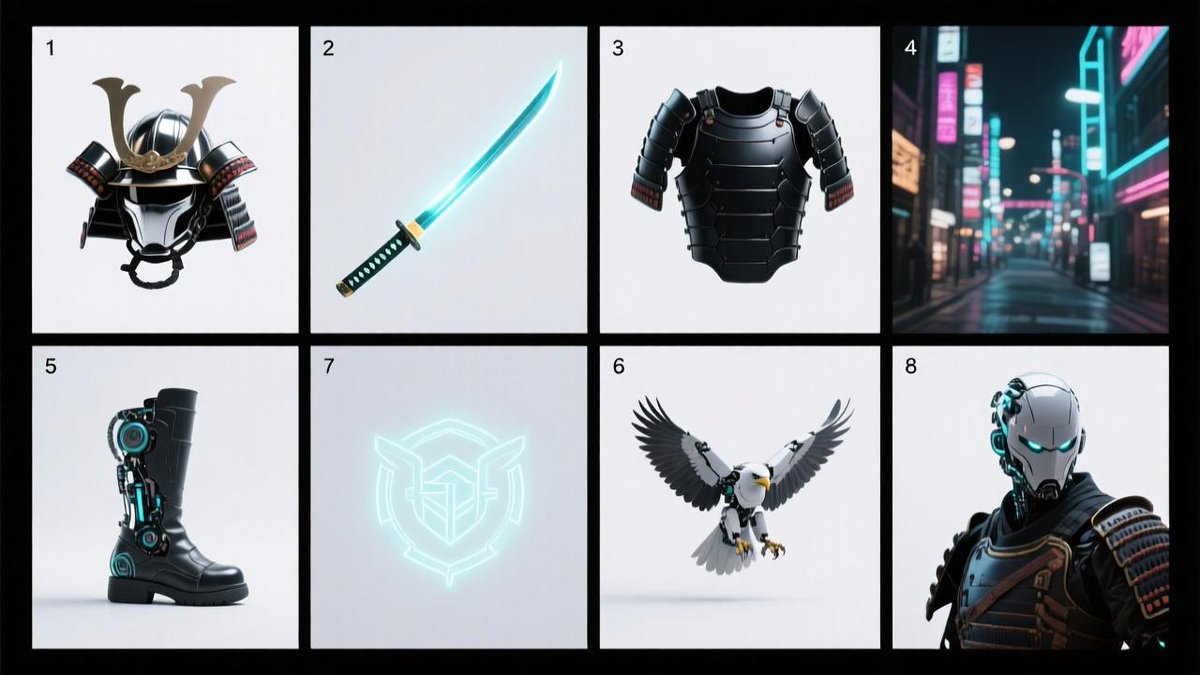 Cybernetic Samurai Gear, Robots & Sci-Fi City Scenes Nano Banana提示词