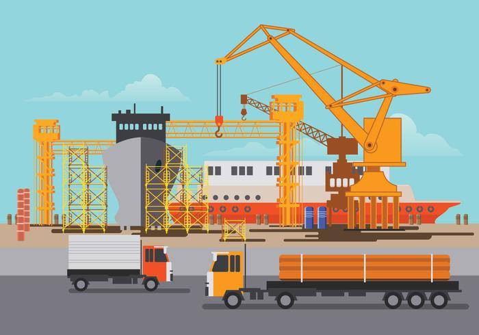 造船厂在工作和修理船的例证