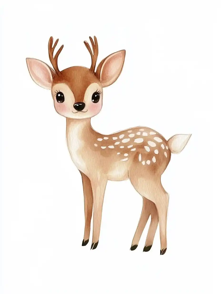 Pastel Baby Deer Watercolor Midjourney提示词