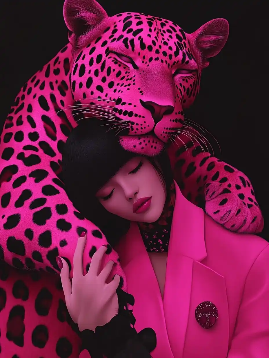 Surreal Leopard with Woman Midjourney提示词