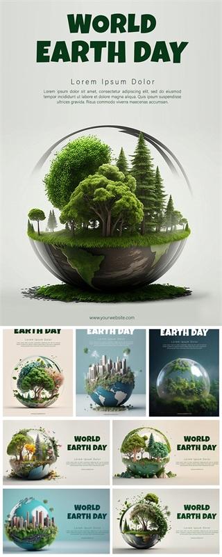 9款3D立体地球环保海报森林树木环境PSD格式2023528