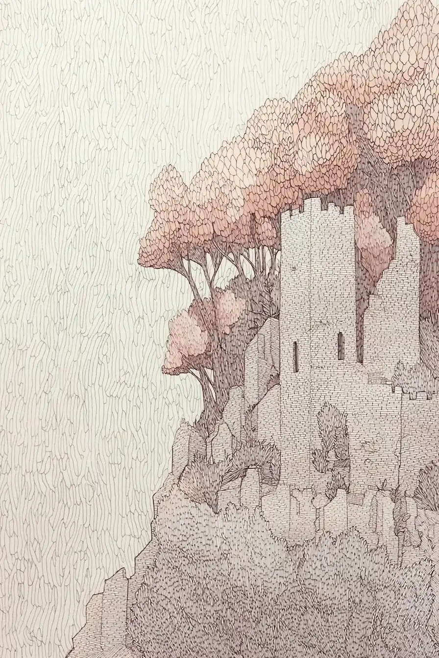 Line Drawing of Hidden Castle Midjourney提示词