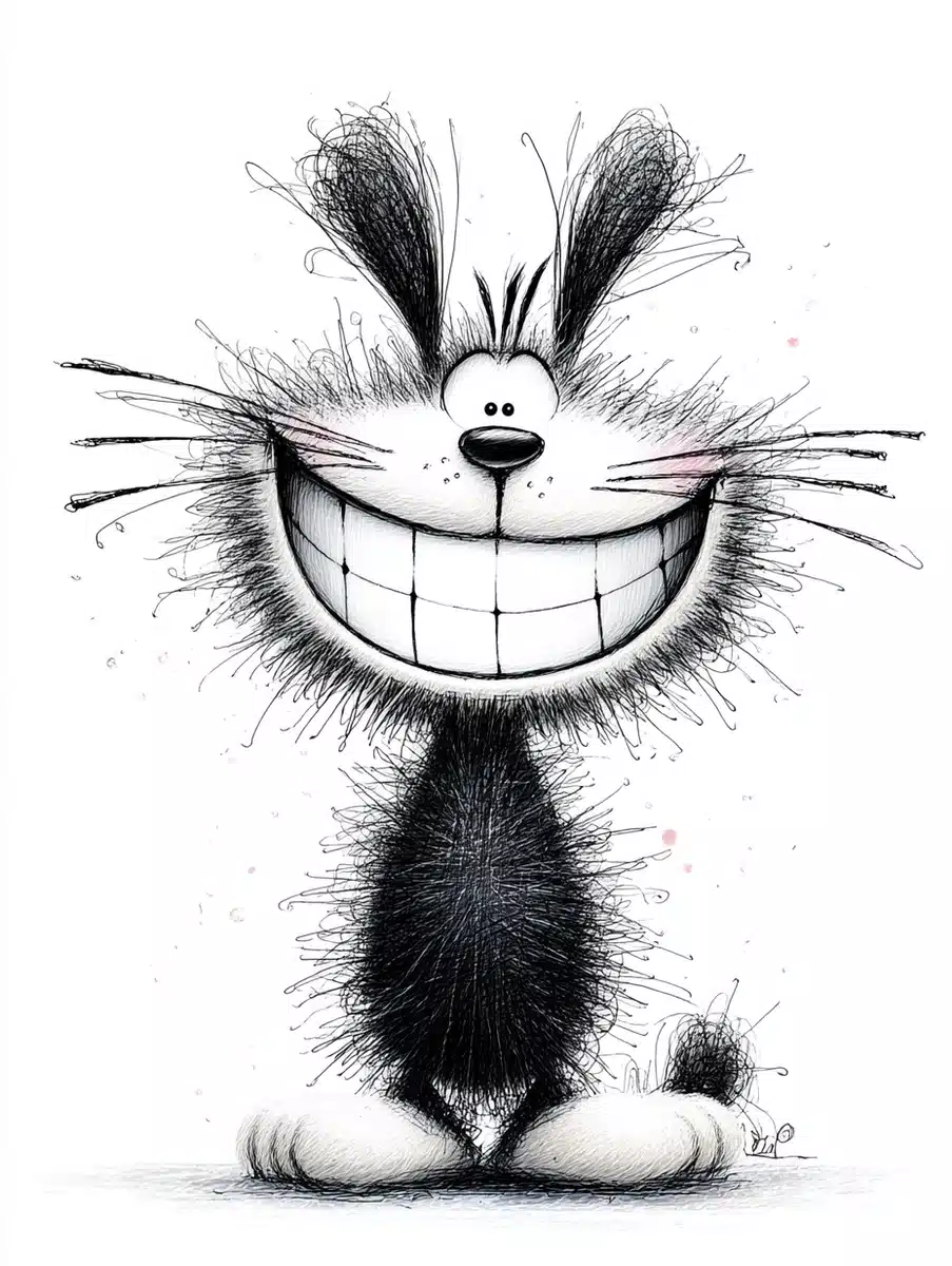 Scribble Cartoon Cat Sketch Midjourney提示词