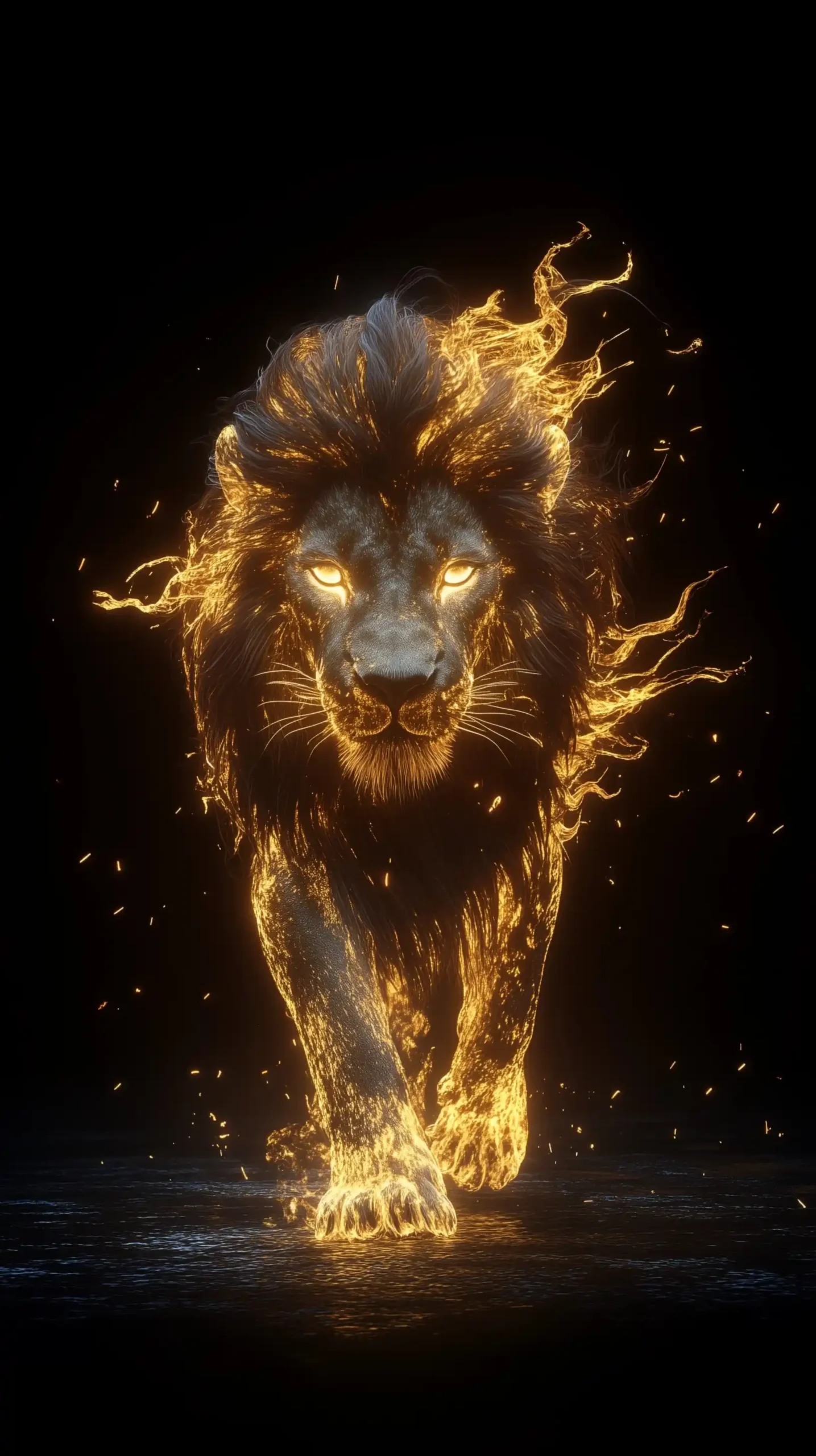 Flaming Lion in Darkness Midjourney提示词