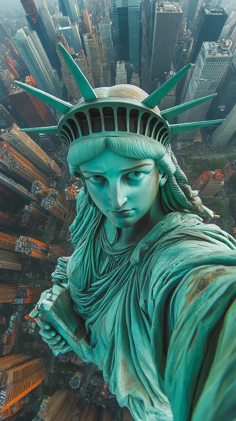 Aerial Selfie of Liberty Midjourney提示词