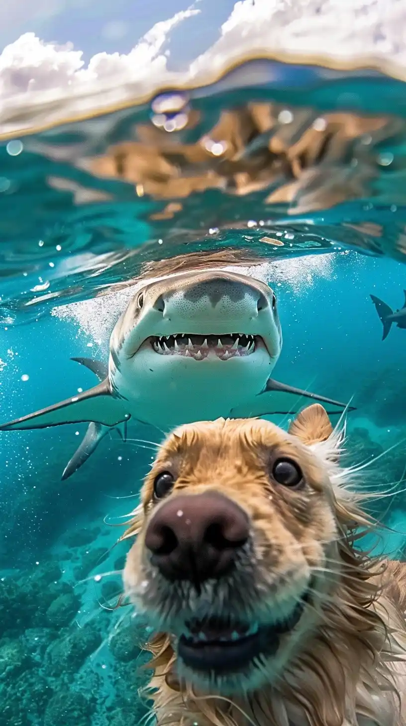 Shark Surprises Retriever Midjourney提示词