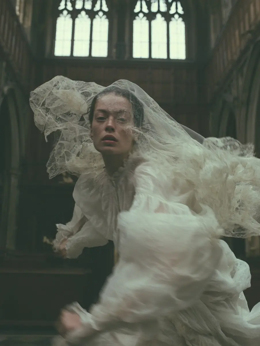 Woman in Gothic Church Midjourney提示词