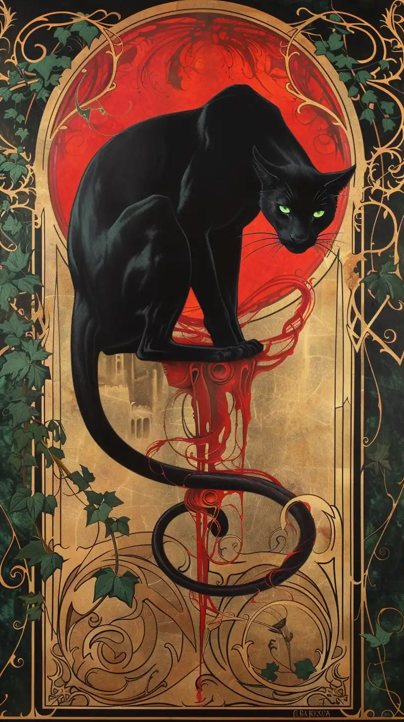 Gothic Panther Alphonse Mucha Midjourney提示词
