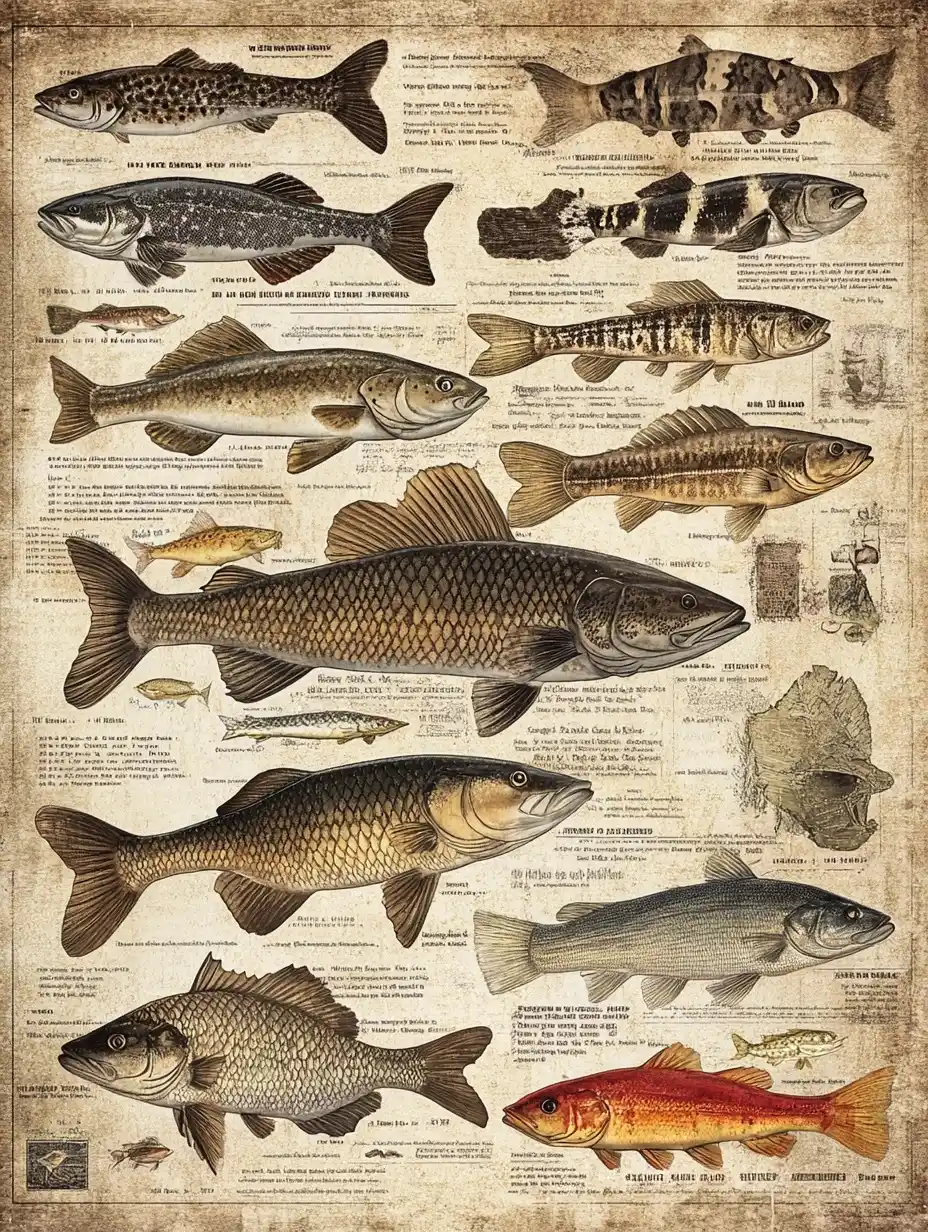 Vintage Fish Chart Print Midjourney 提示词生成效果