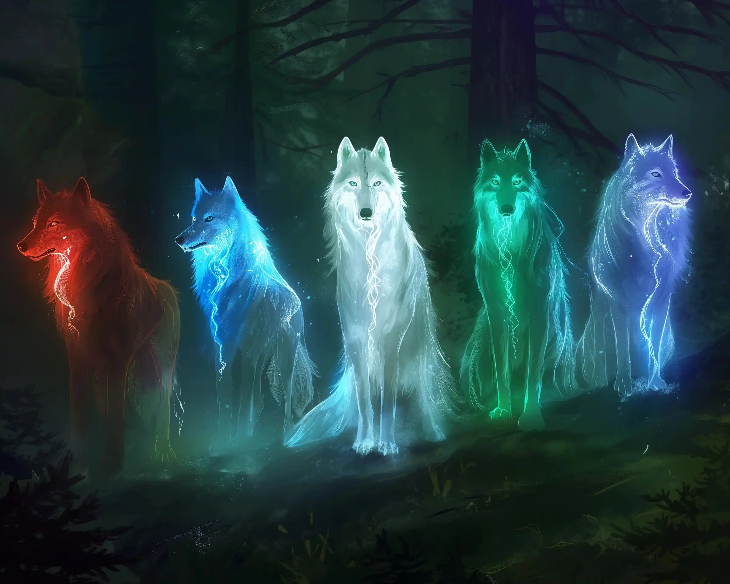 Illustrative Spirit Wolf Quintet Midjourney提示词