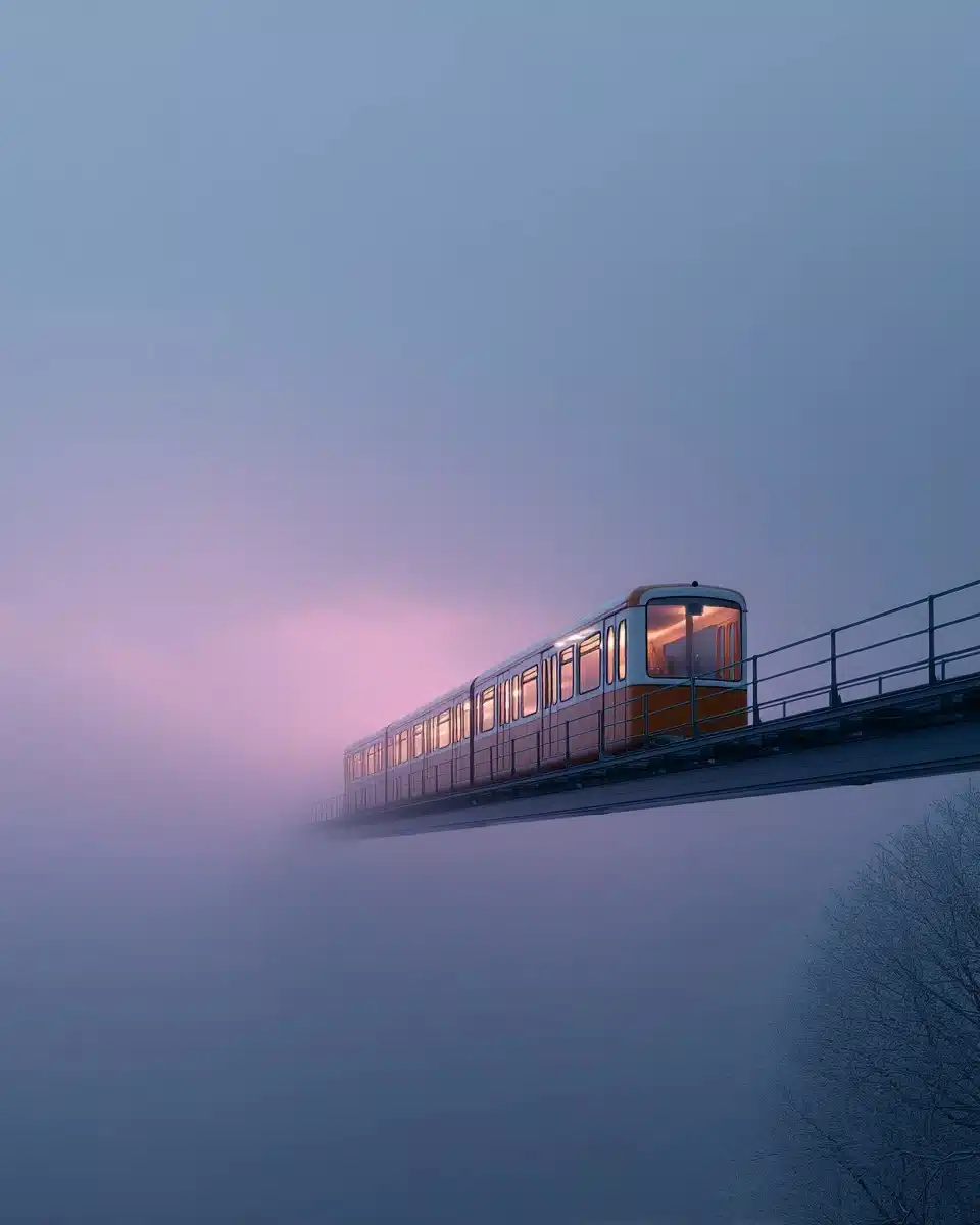 Retro Train in Dystopian Sky Midjourney提示词