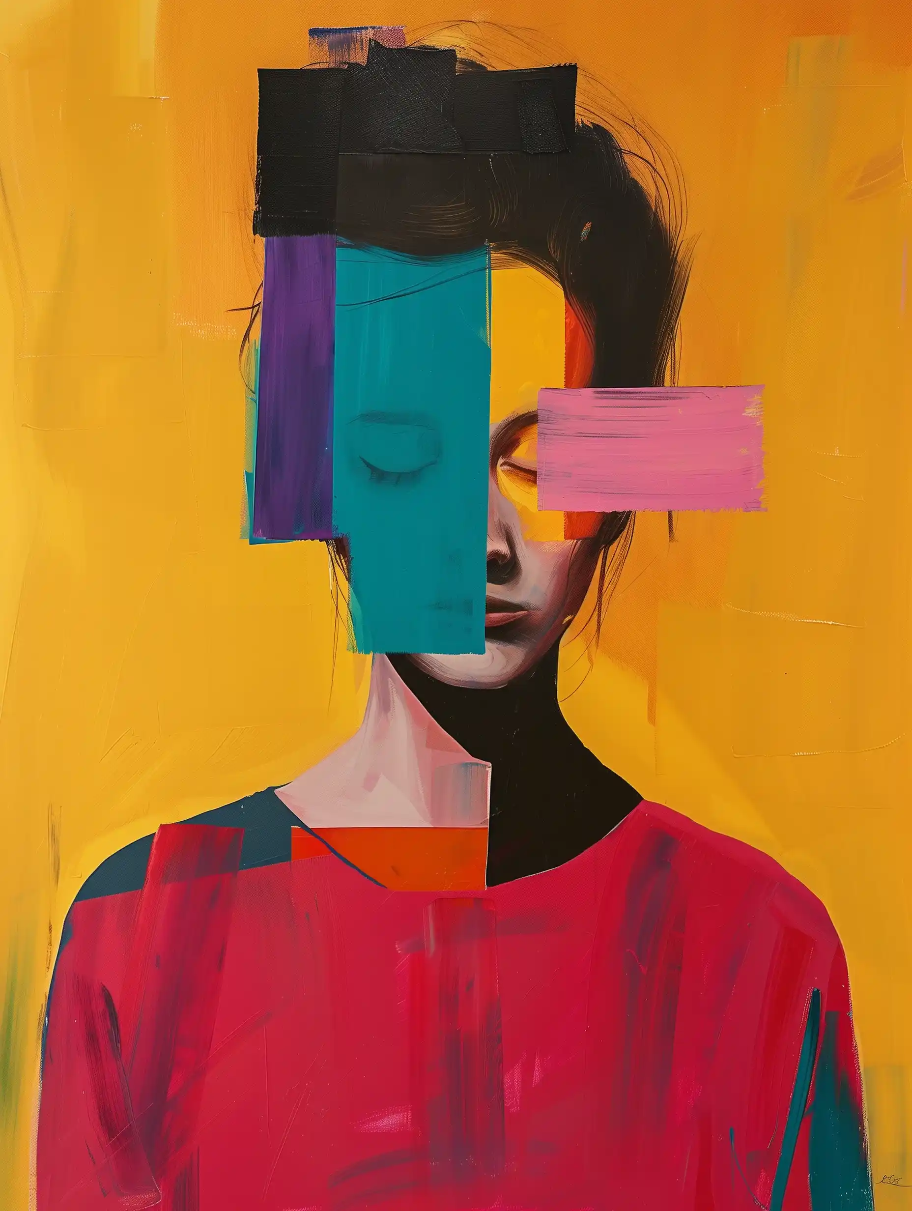Bold Colorblock Eclectic Oil Midjourney提示词