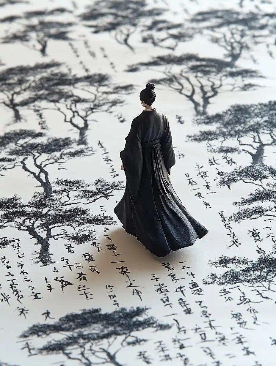 Miniature Hanfu Beauty Calligraphy Midjourney提示词