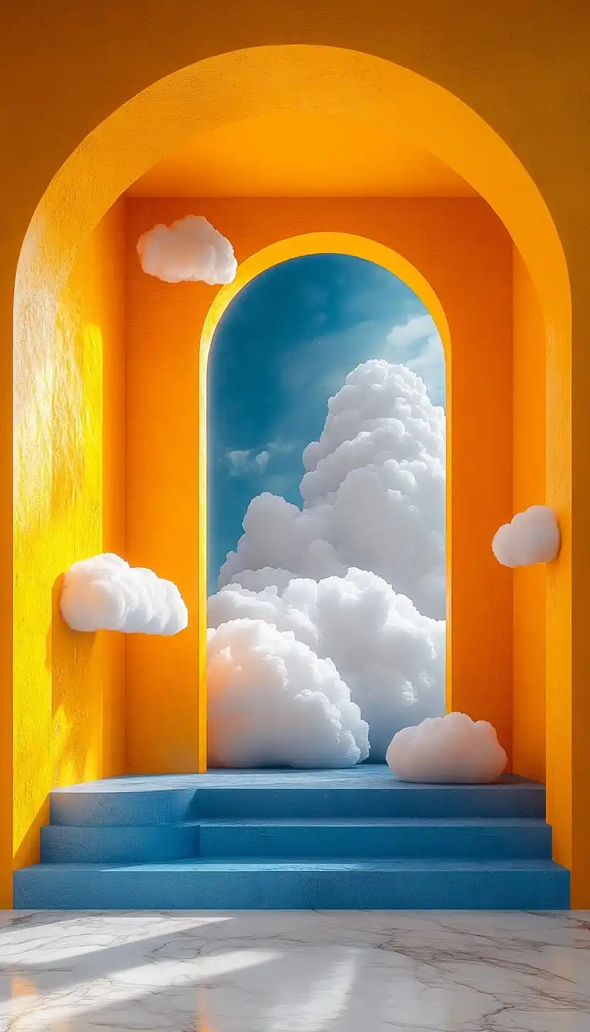 Minimalist Room with Clouds Midjourney提示词