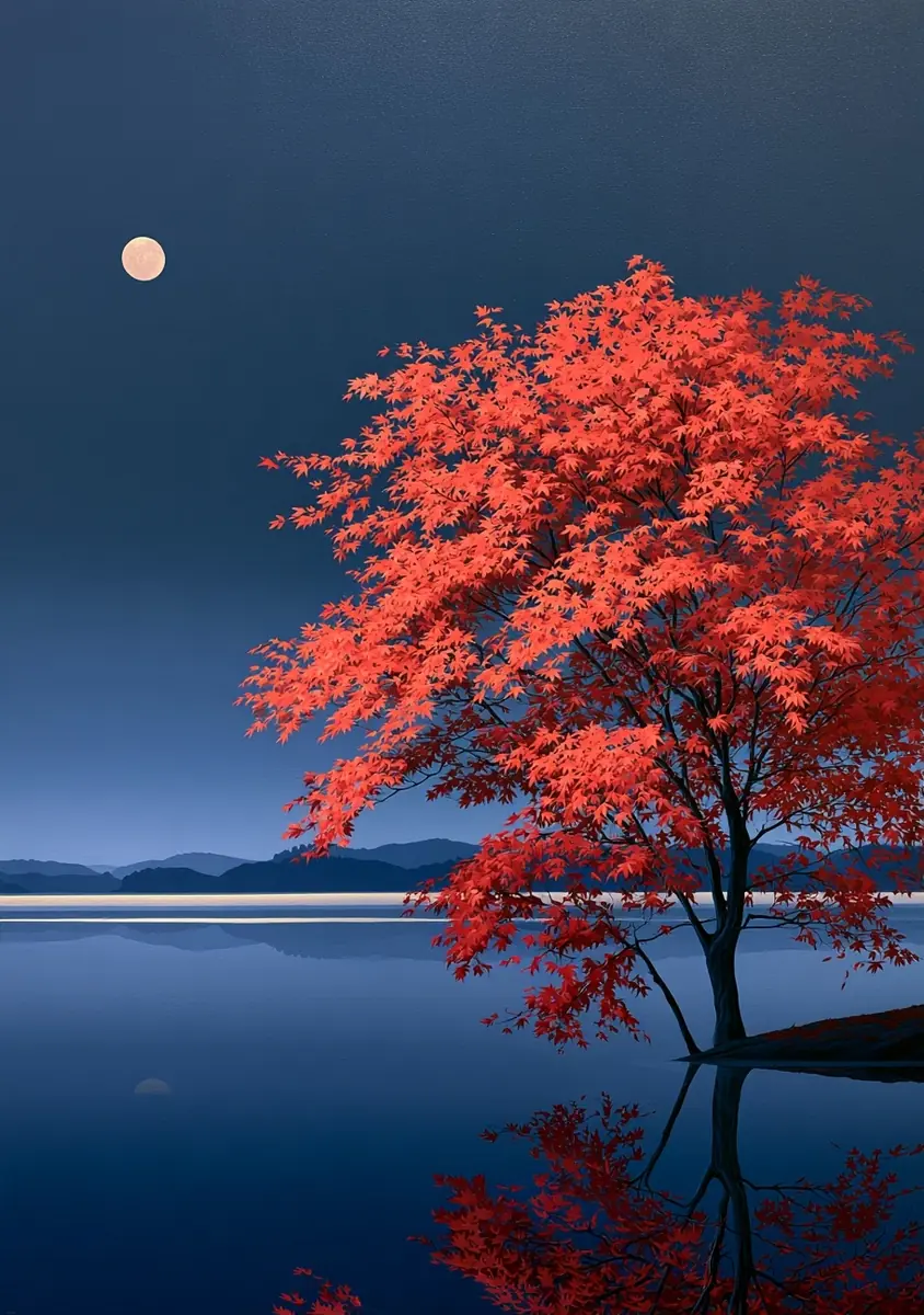 Japanese Flat Maple Night Midjourney提示词