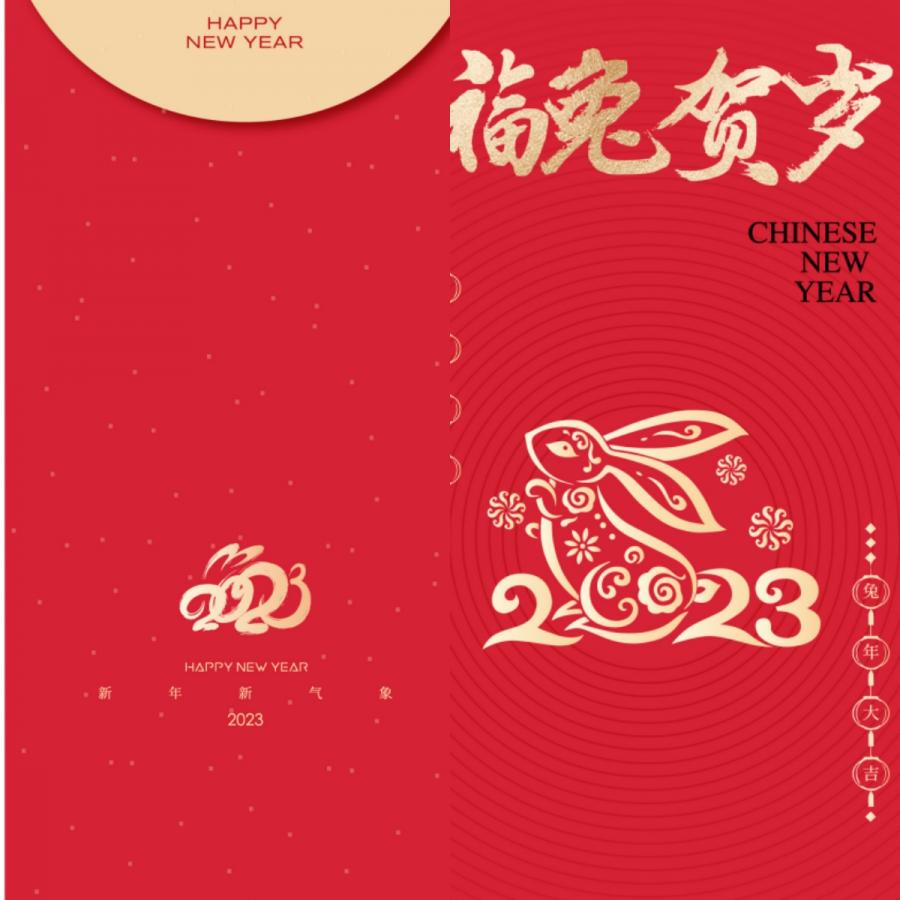 2023兔年春节除夕新年利是封红包袋子平面展开图AI设计素材模板