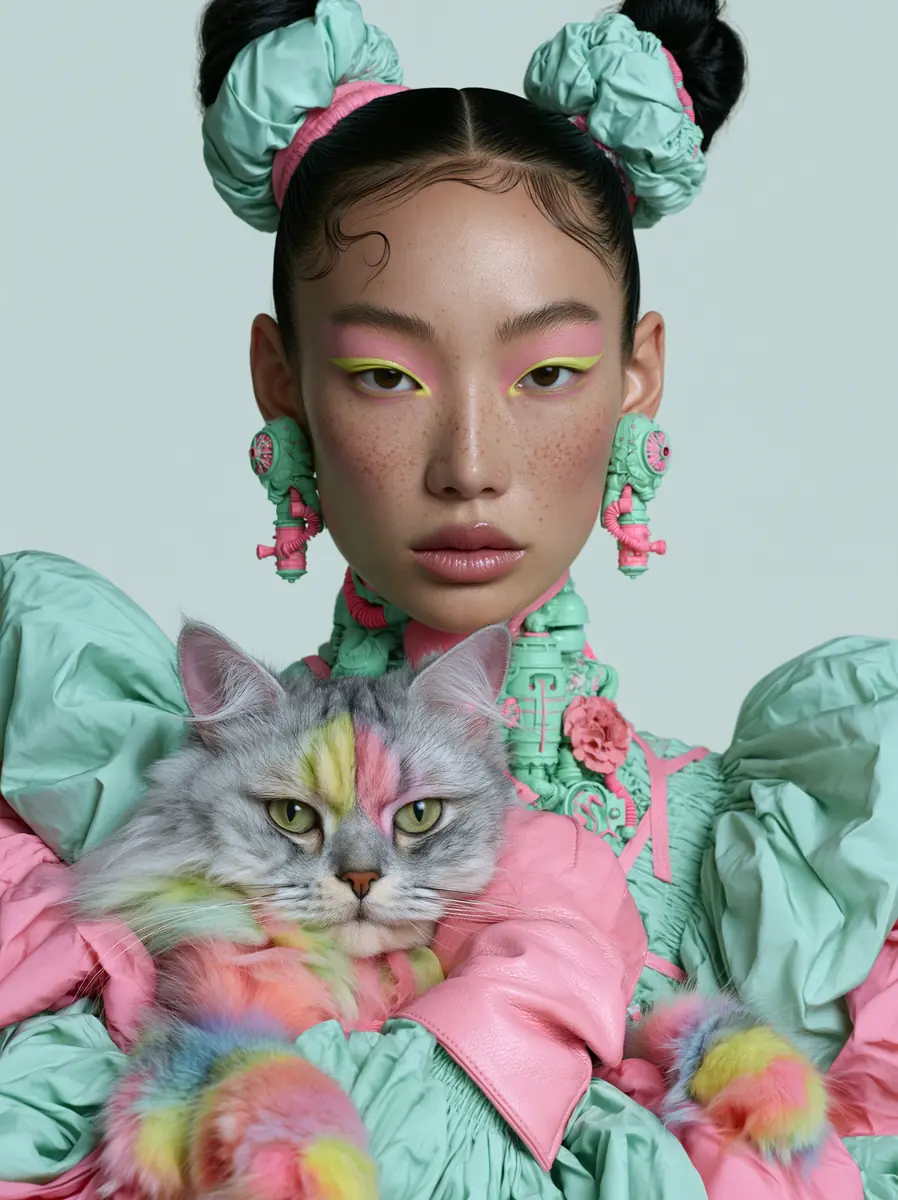 Hyperrealistic Chinapunk Cat Woman Midjourney提示词