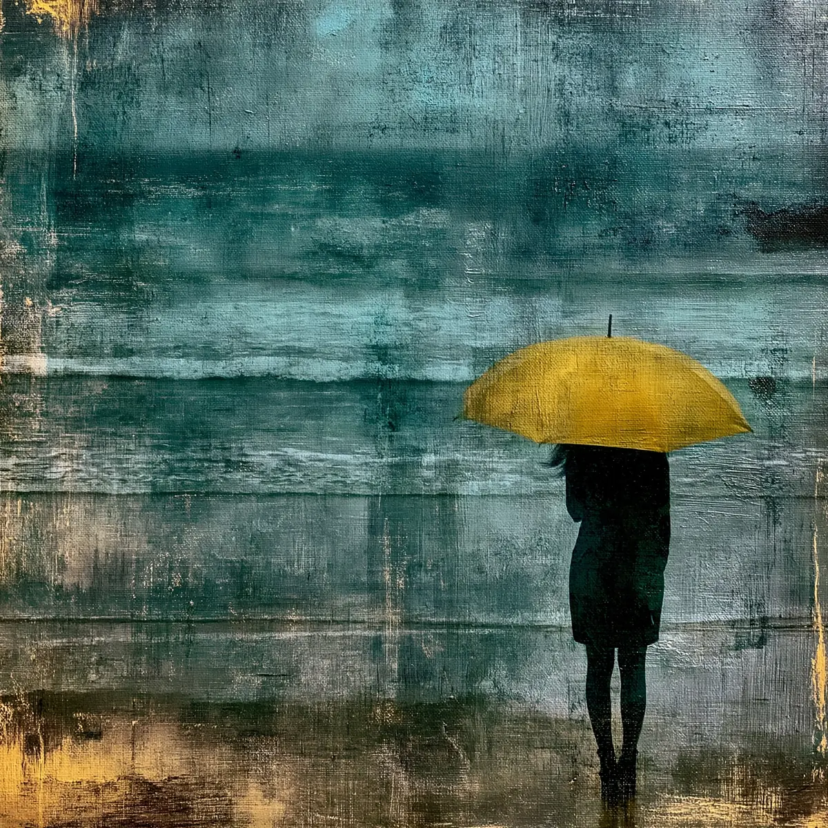 Woman with Umbrella Seashore Midjourney提示词