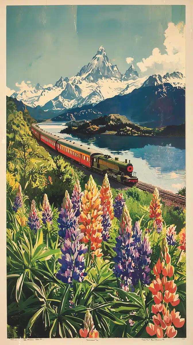 Vintage Poster Ushuaia Train Midjourney提示词