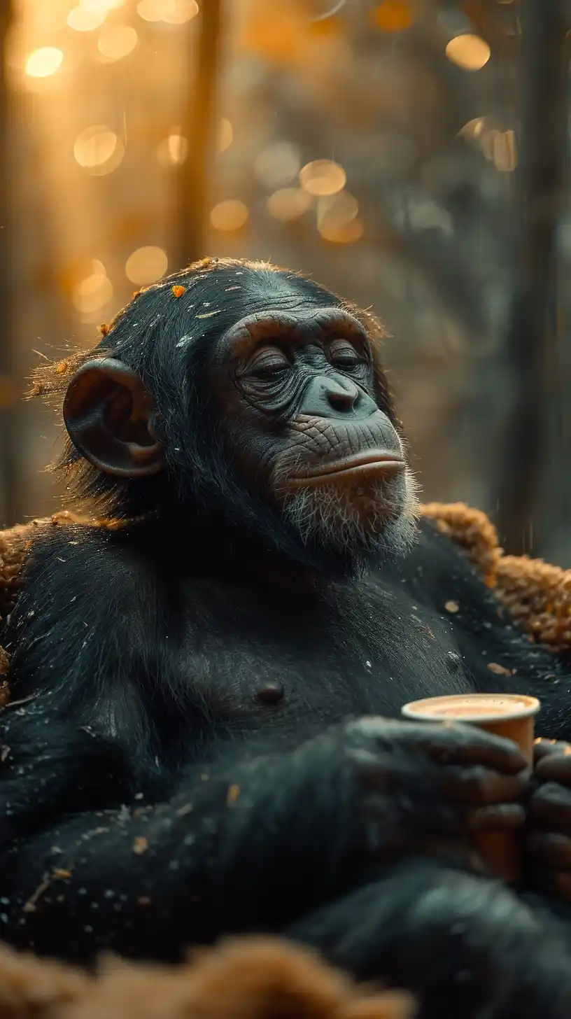 Chimpanzees Morning Coffee Midjourney提示词