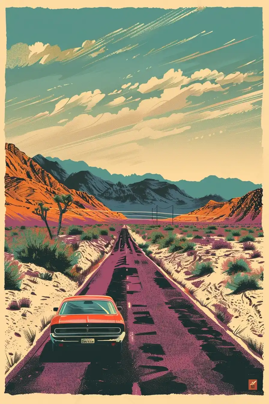 Vintage Death Valley Poster Midjourney 提示词生成效果