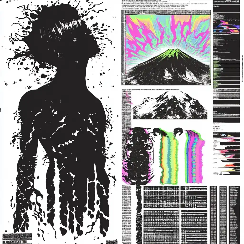 Glitch Art Human Silhouette Chaos Midjourney提示词